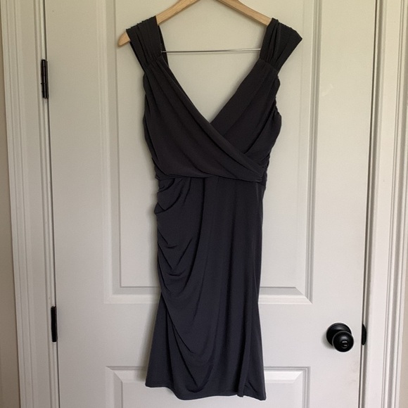 Boston Proper Women’s Sleeveless Rouched Dress Dark Grey XS - Picture 4 of 8